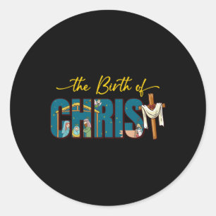 De geboorte van Christus Kruis Religieuze Kerstmis Ronde Sticker