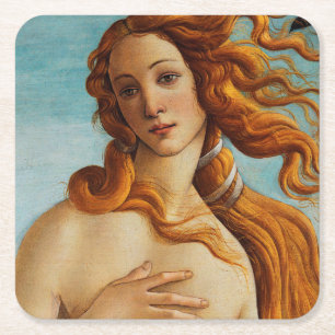 De geboorte van Venus (details), Sandro Botticelli Vierkante Kartonnen Onderzetter