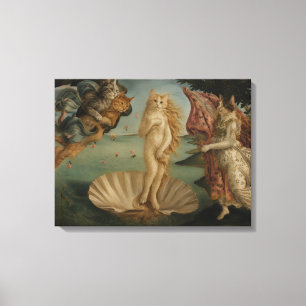 De Geboorte van Venus Katten Parodie Renaissance K Canvas Afdruk