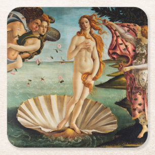 De geboorte van Venus, Sandro Botticelli, 1485 Vierkante Kartonnen Onderzetter