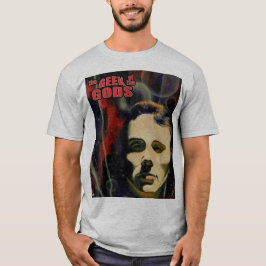 De geek van het T-shirt waarop de goden staan
