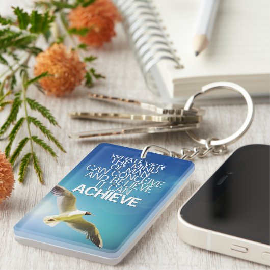 De geest kan Seagull Motivatie Citaat bereiken Sleutelhanger (Voorkant Rechts)