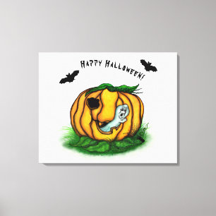 De geest van Halloween, Bat, Ghost en Spider Canvas Afdruk