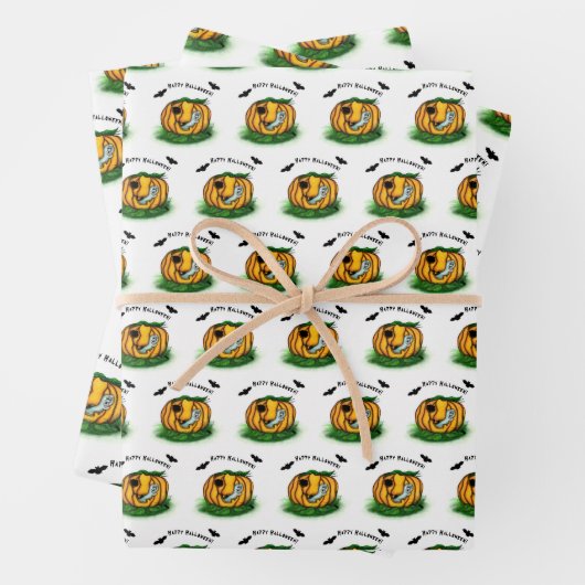 De geest van Halloween, Bat, Ghost en Spider Inpakpapier Vel (In situ)