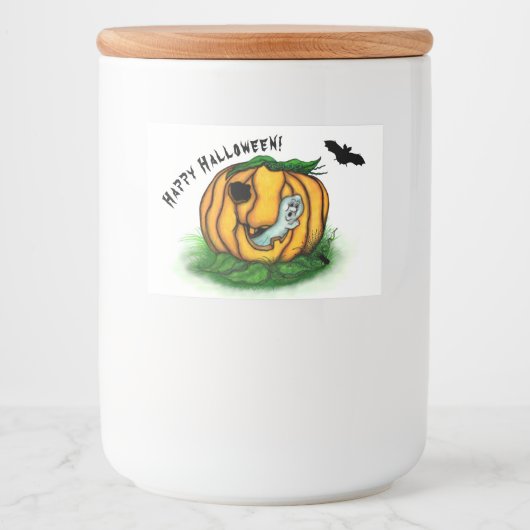 De geest van Halloween, Bat, Ghost en Spider Voedselcontainer Etiket (Voorkant)