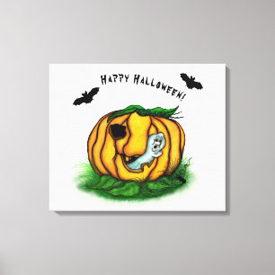 De Geest van Halloween, Vleermuis, Geest en Spin Canvas Afdruk