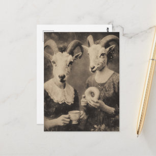 De Geitenvrouwen Thee en Bagel Retro Zwart en Wit Briefkaart
