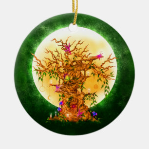 De gekantelde 'Faerie Tree Yule'-versiering Keramisch Ornament