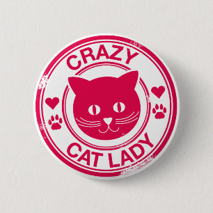 De gekke Dame van de Kat Ronde Button 5,7 Cm
