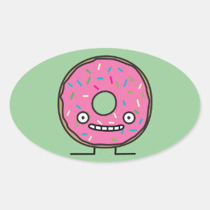 De gekke Doughnut met bestrooit roze suikerglazuur Ovale Sticker
