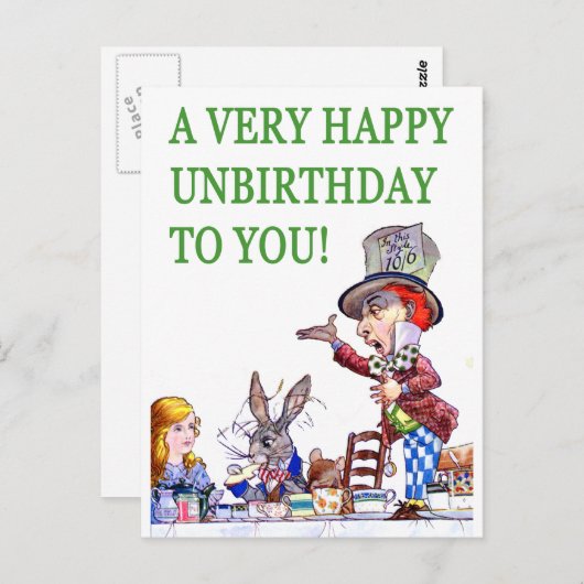 De gekke hoedenmaker zegt, een zeer gelukkige verj briefkaart (Voorkant / Achterkant)