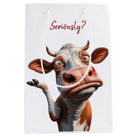 De Gekke Koe - "Serieus?" Grappig offerte ontwerp Medium Cadeauzakje (Voorkant)