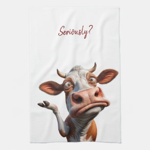 De Gekke Koe - "Serieus?" Grappig offerte ontwerp Theedoek