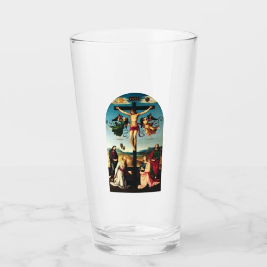 De gekruisigde Christus met de Maagd Maria Glas (Voorkant)