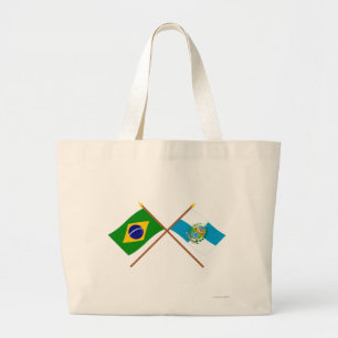 De gekruiste vlaggen van Brazilië en Rio de Janei Grote Tote Bag