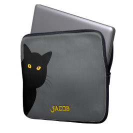De gele ogen zwarte kat groet je op maat laptop sleeve