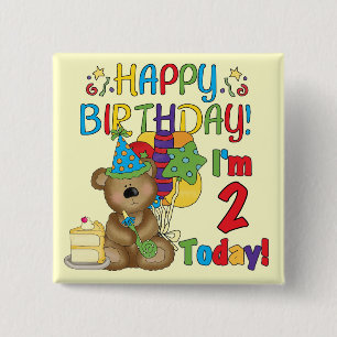 De gelukkige 2de Verjaardag van de Teddybeer van d Vierkante Button 5,1 Cm
