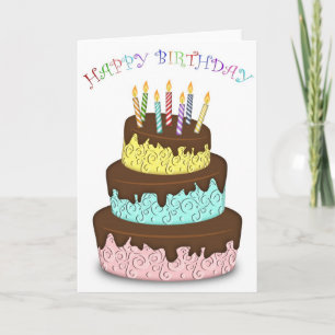 De gelukkige Cake van de Verjaardag met Kaarsen Kaart