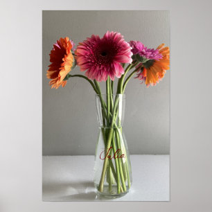 De gelukkige Gerbera Kleurrijke Bloem +Custom Naam Poster