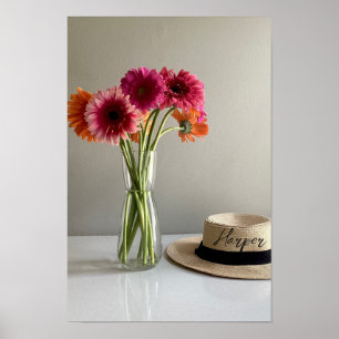 De gelukkige Gerbera Kleurrijke Bloem +Custom Naam Poster