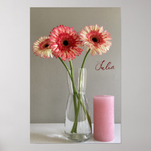 De gelukkige Gerbera Roze Bloem Foto +Custom Naam Poster