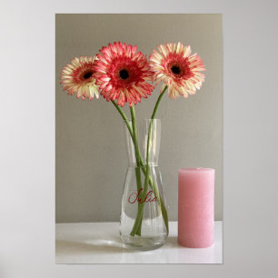 De gelukkige Gerbera Roze Bloem Foto +Custom Naam Poster