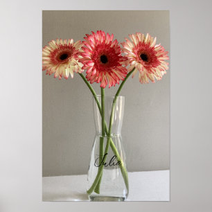 De gelukkige Gerbera Roze Bloem Foto +Custom Naam Poster