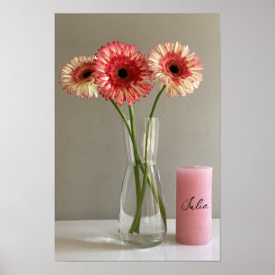 De gelukkige Gerbera Roze Bloem Foto +Custom Naam Poster