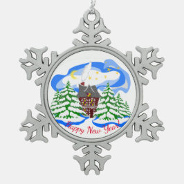 De gelukkige groet van het Nieuwjaar Tin Sneeuwvlok Ornament