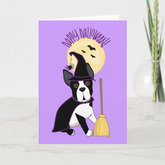 De gelukkige Heks van Halloween Boston Terrier Kaart (Voorkant)