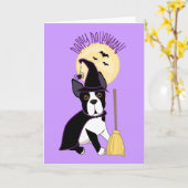 De gelukkige Heks van Halloween Boston Terrier Kaart (Gele Bloem)