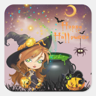 De gelukkige Heks van Halloween brouwt en Vierkante Sticker
