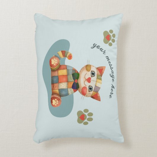 De Gelukkige Kat Kleurrijke Patchwork Op Maat Accent Kussen (Voorkant(Verticaal))