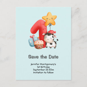 De gelukkige Koe 1st Birthday sparen de Datum Uitnodiging Briefkaart