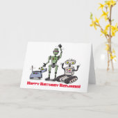 De gelukkige leuke verjaardag van de robotscartoon kaart (Gele Bloem)