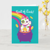 De gelukkige Pot van het Geluk van Maneki Neko van Kaart (Gele Bloem)