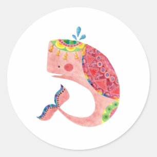 De gelukkige roze walvis ronde sticker