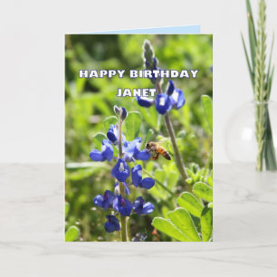 De Gelukkige Verjaardag van Janet Texas Bluebonnet Kaart