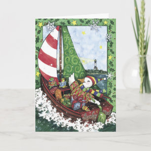 De gelukkige Zeilboot van de Eend, Kerstkaart Feestdagen Kaart