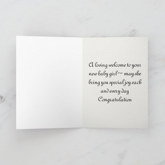 de gelukwensenkaart van het babymeisje kaart (Binnen)