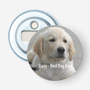De gepersonaliseerde Foto en de Naam van de Hond Button Flesopener