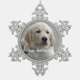 De gepersonaliseerde Foto en de Naam van de Hond Tin Sneeuwvlok Ornament