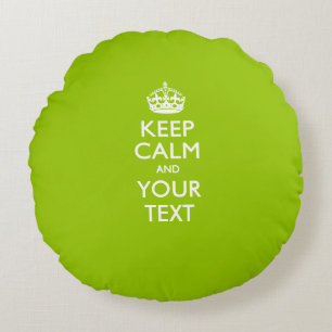 De gepersonaliseerde KEEP CALM en de Jouw tekst op Rond Kussen