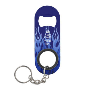 De gepersonaliseerde KEEP CALM en geeft de Blauwe  Mini Flessenopener