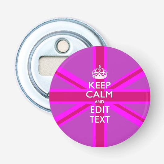De gepersonaliseerde KEEP CALM en geeft Kleurrijke Button Flesopener (Voorkant)