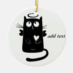 De gepersonaliseerde Leuke Zwarte Kat van de Engel Keramisch Ornament