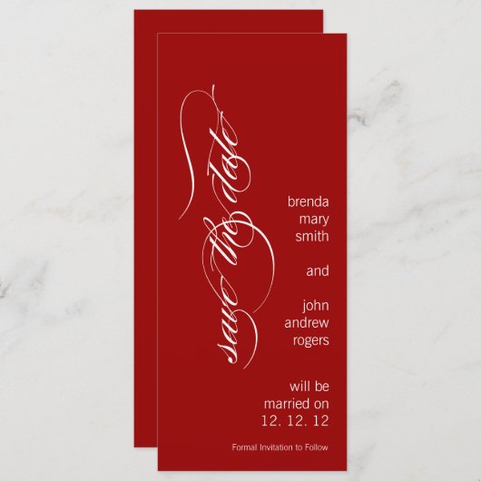 De gepersonaliseerde Moderne Sparen de Datum Rood  Save The Date (Voorkant / Achterkant)