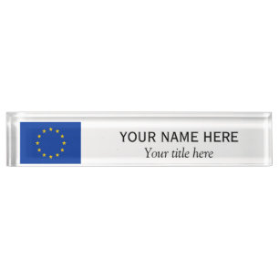 De gepersonaliseerde naam en titelvlag van de EU Naambordje