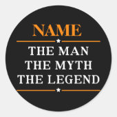De gepersonaliseerde naam van het Man de mythe de Ronde Sticker (Voorkant)