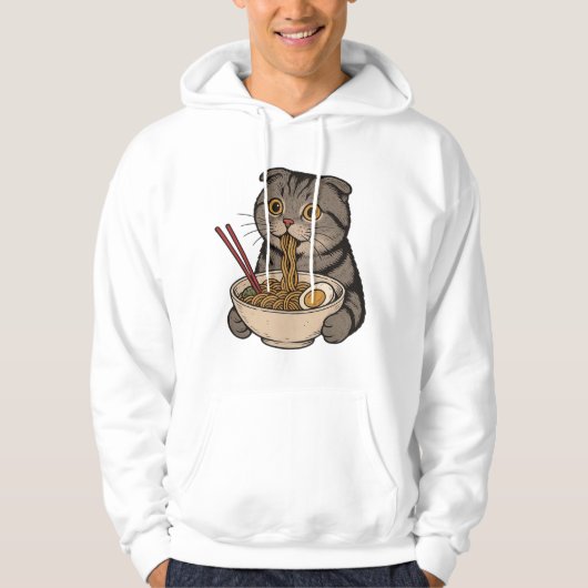 De gezellige kat slurpende noedels hoodie (Voorkant)